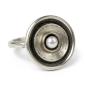 Preview: Silberring mit Perle – Handgefertigter Damenring aus 925er Silber mit oxidierter Schale